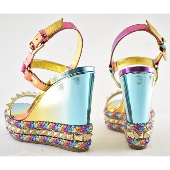 Christian Louboutin Pyraclou 110 Boreal Gold Multi Platform Wedge Sandal Heel 36 - Picture 13 of 15